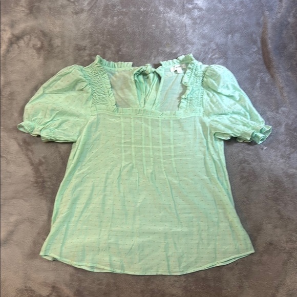 Mine Green Puff Sleeve Ruffled Blouse - Picture 1 of 7